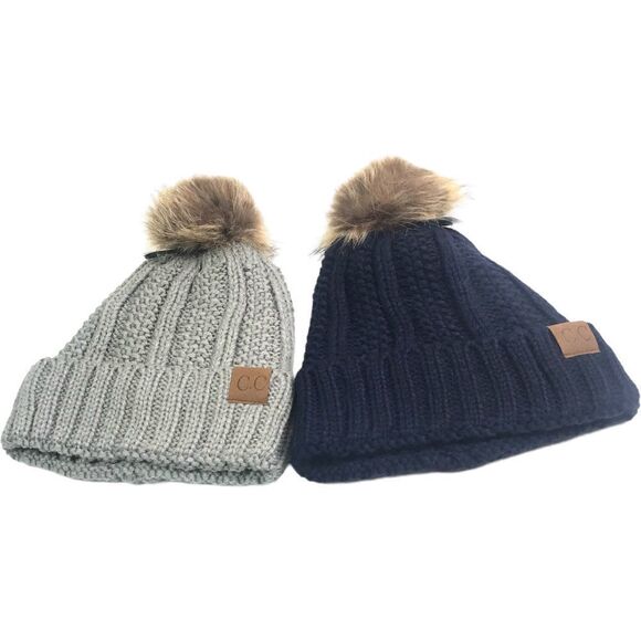 C.C Black Gray Pom Pom Beanies Set - Picture 3 of 11